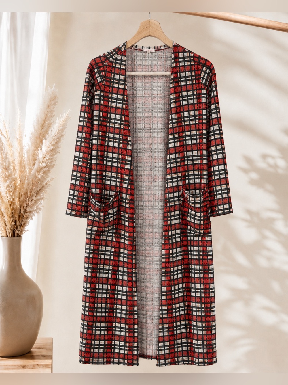 LuLaRoe Sarah Cardigan XS NWT Red Black Plaid Open Front Duster